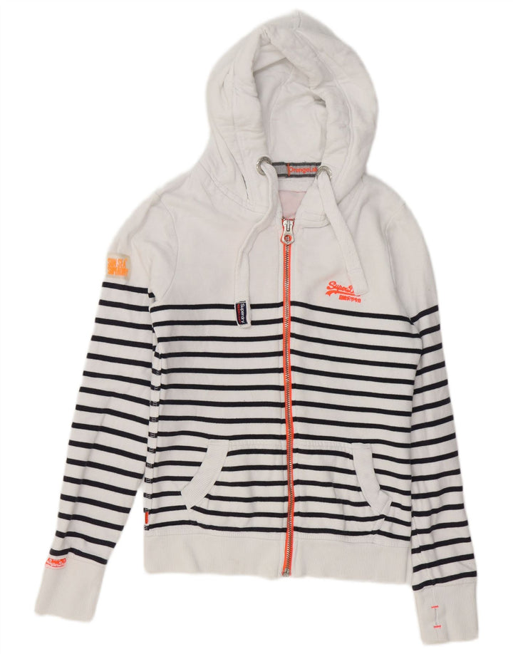 SUPERDRY Suéter con capucha y cremallera para mujer UK 6 XS Algodón a rayas blancas