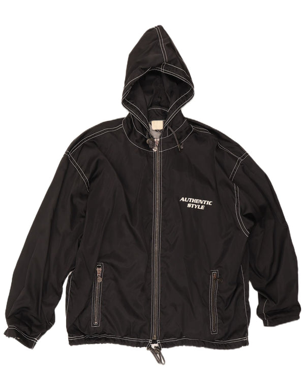 Vintage hombres gráfico con capucha chaqueta de lluvia Reino Unido 40 grande negro