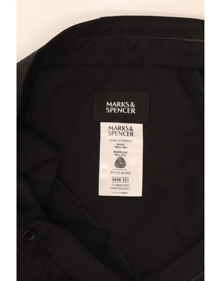 Marks & Spencer Pantalón de traje recto para hombre W40 L31 Lana gris