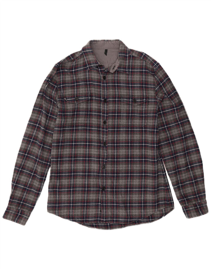 BENETTON Camisa De Franela Hombre A Cuadros Gris Medio
