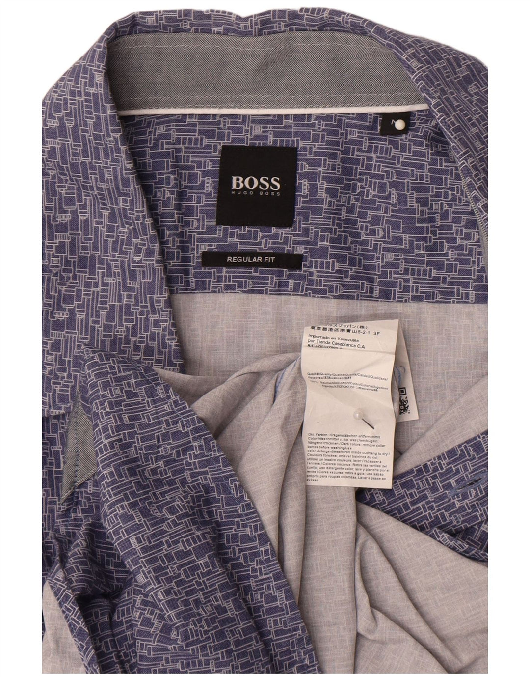 Camisas HUGO BOSS Hombre | Camisa regular fit de algodón geométrico azul medio