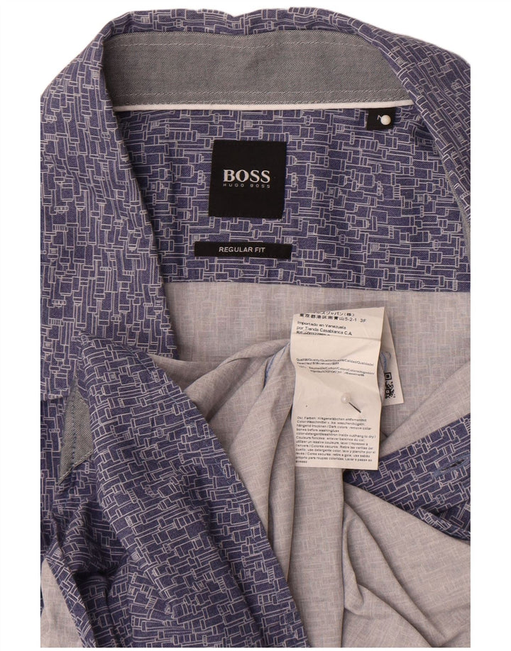 Camisas HUGO BOSS Hombre | Camisa regular fit de algodón geométrico azul medio