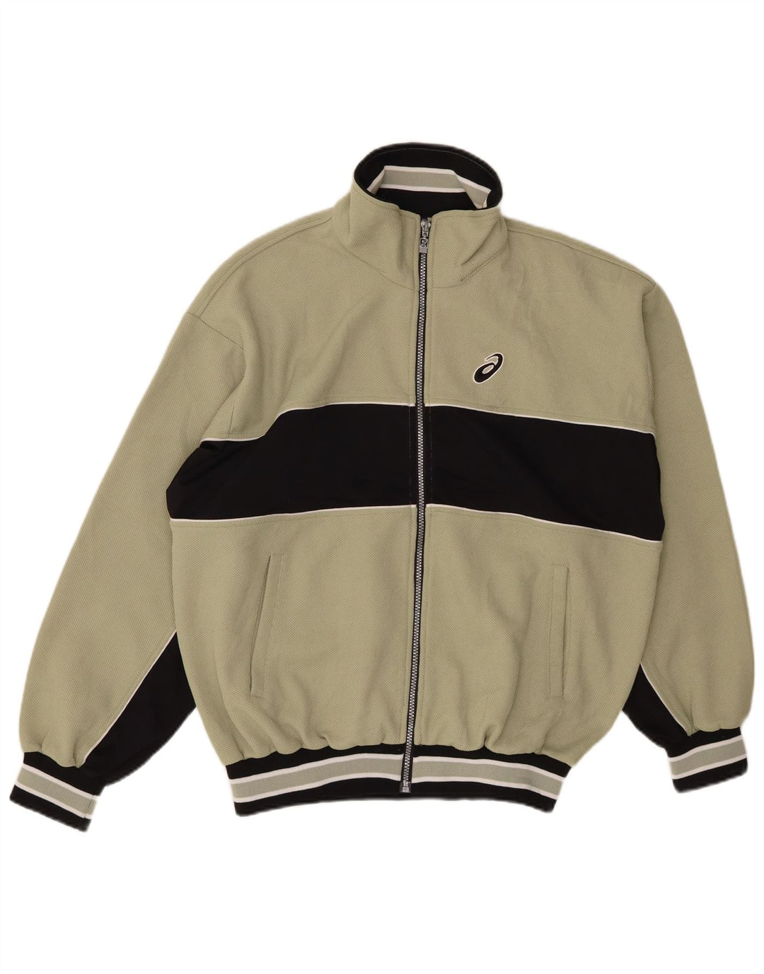 ASICS Mens Graphic Chándal Top Chaqueta Grande Verde Colorblock Poliéster