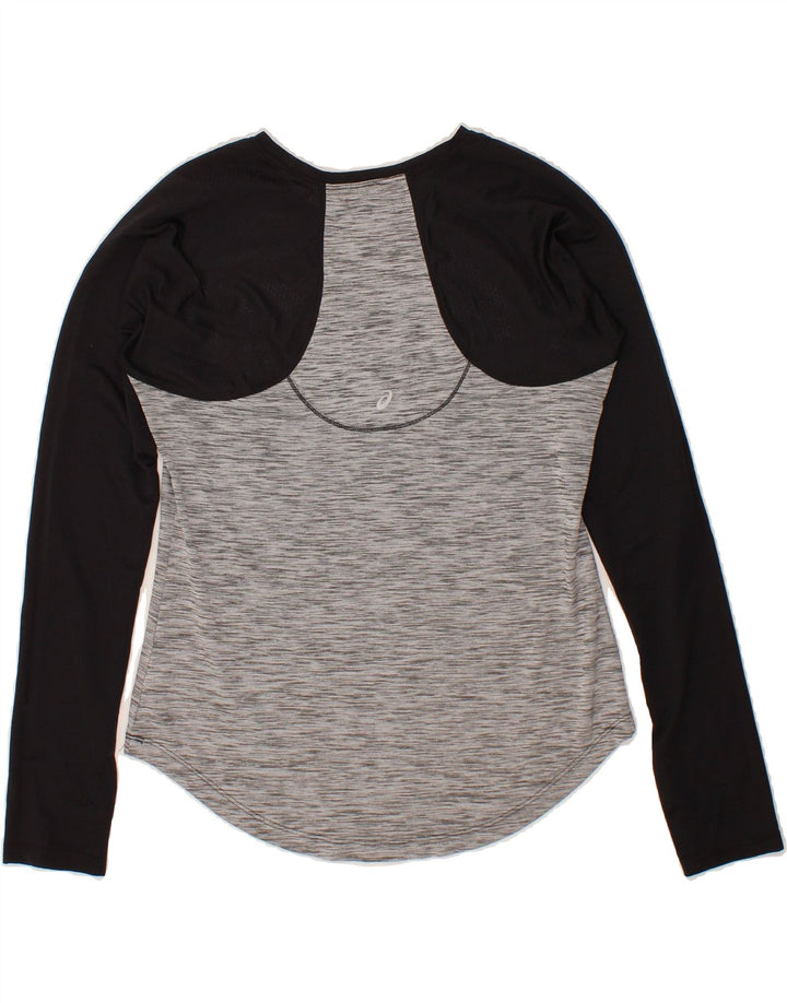 ASICS Womens Graphic Top Long Sleeve UK 14 Medium Grey Colourblock Vintage Asics and Second-Hand Asics from Messina Hembry 