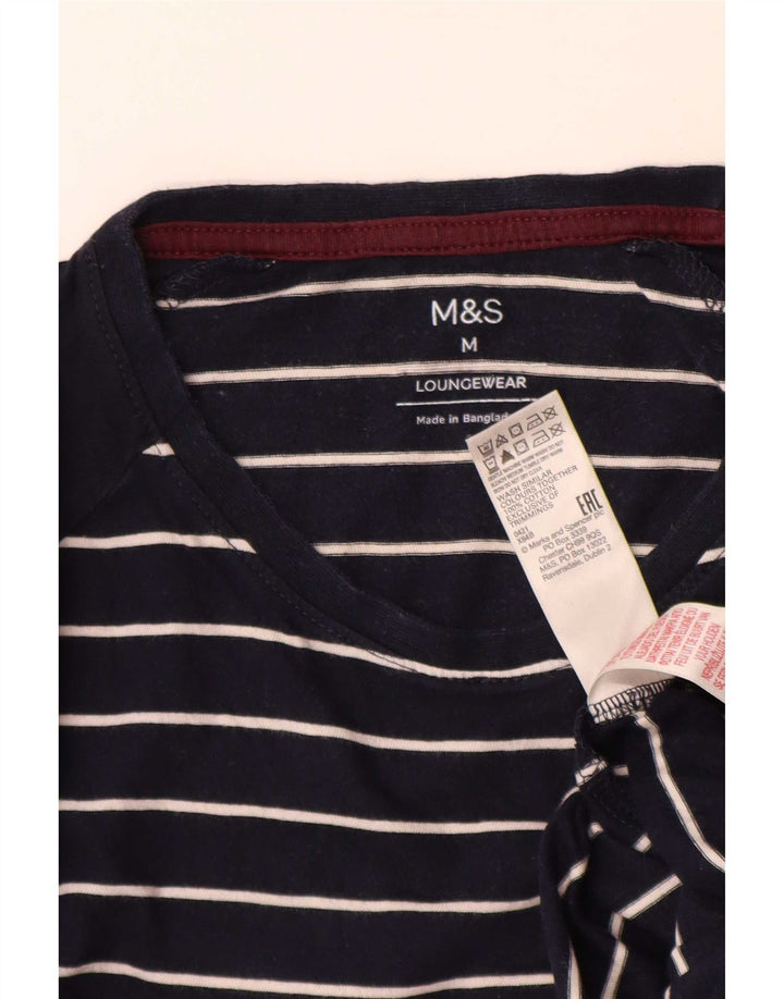 Marks & Spencer Camiseta para hombre de manga larga de algodón a rayas azul marino medio