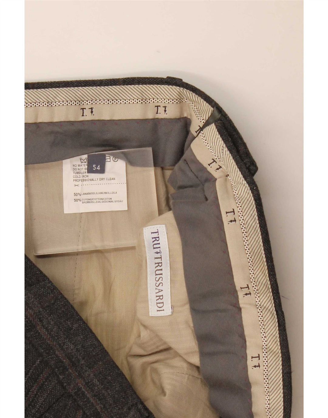 Pantalón De Traje Recto Hombre Trussardi W36 L33 Lana A Cuadros Gris
