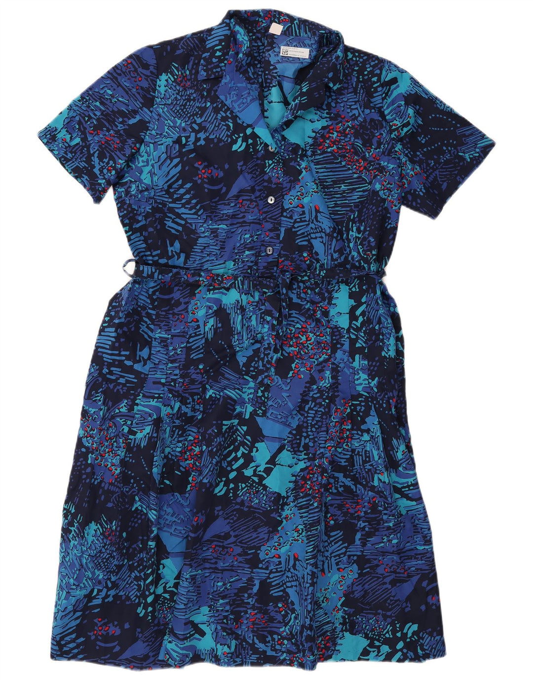Vintage mujer patrón abstracto vestido básico Reino Unido 18 XL azul marino