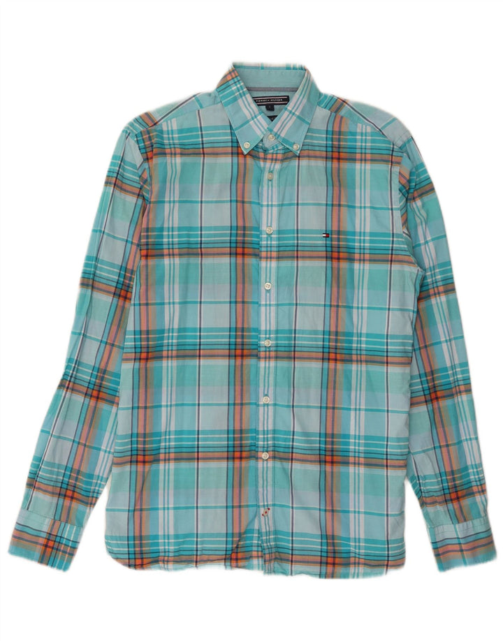 Camisa Tommy Hilfiger Hombre Pequeño Algodón A Cuadros Turquesa