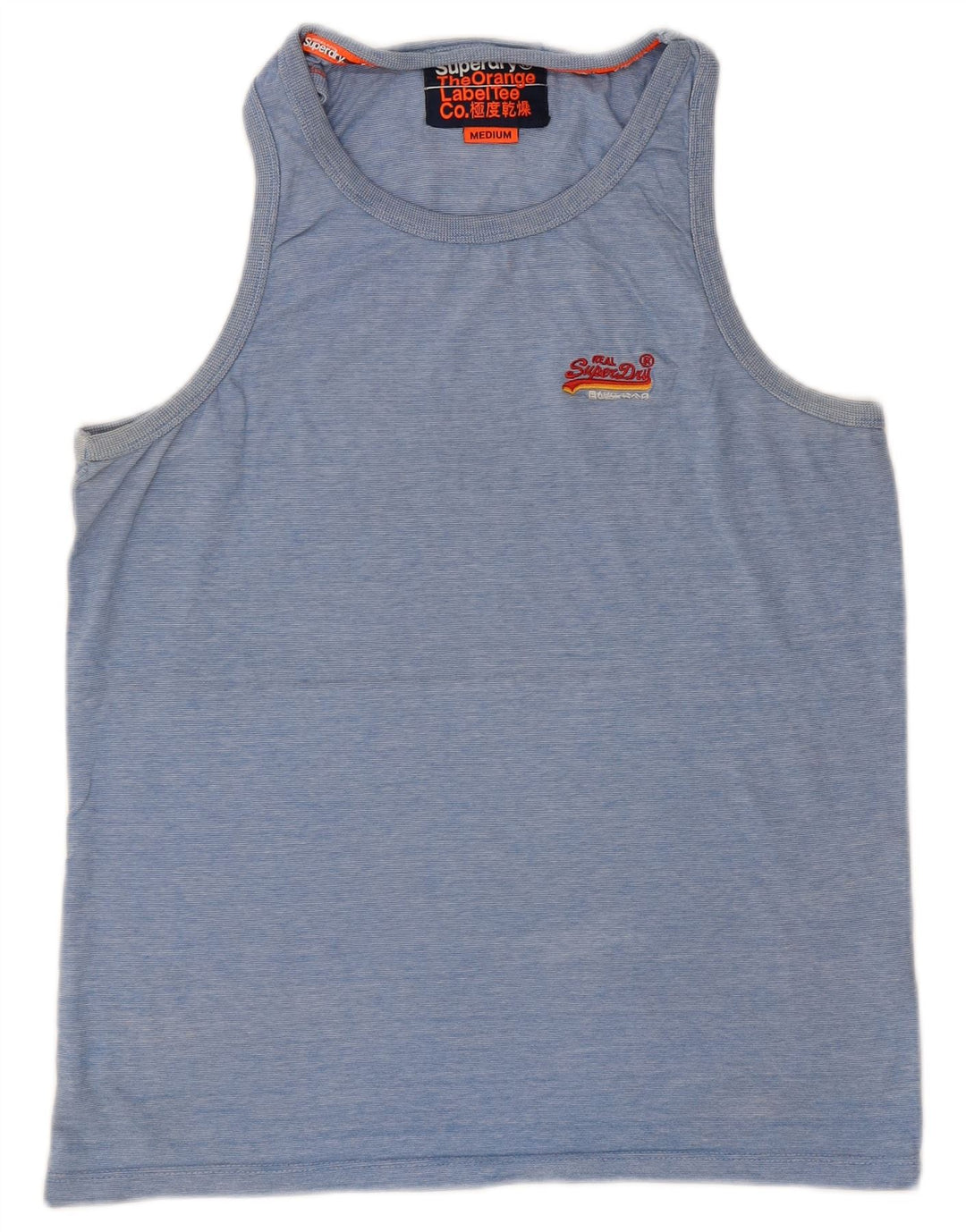 SUPERDRY Hombre Camiseta sin mangas de algodón a rayas azul medio