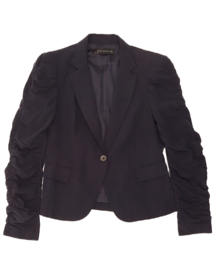 Zara Chaqueta Blazer De 1 Botón Para Mujer UK 42 Medium Azul Marino Lyocell