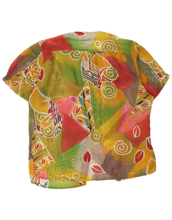 Vintage mujer ver a través de camisa blusa Reino Unido 20 2XL multicolor geométrico