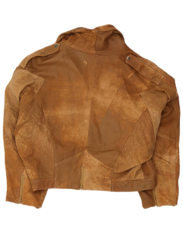 Vintage mujer crop ante chaqueta EU 42 cuero marrón grande