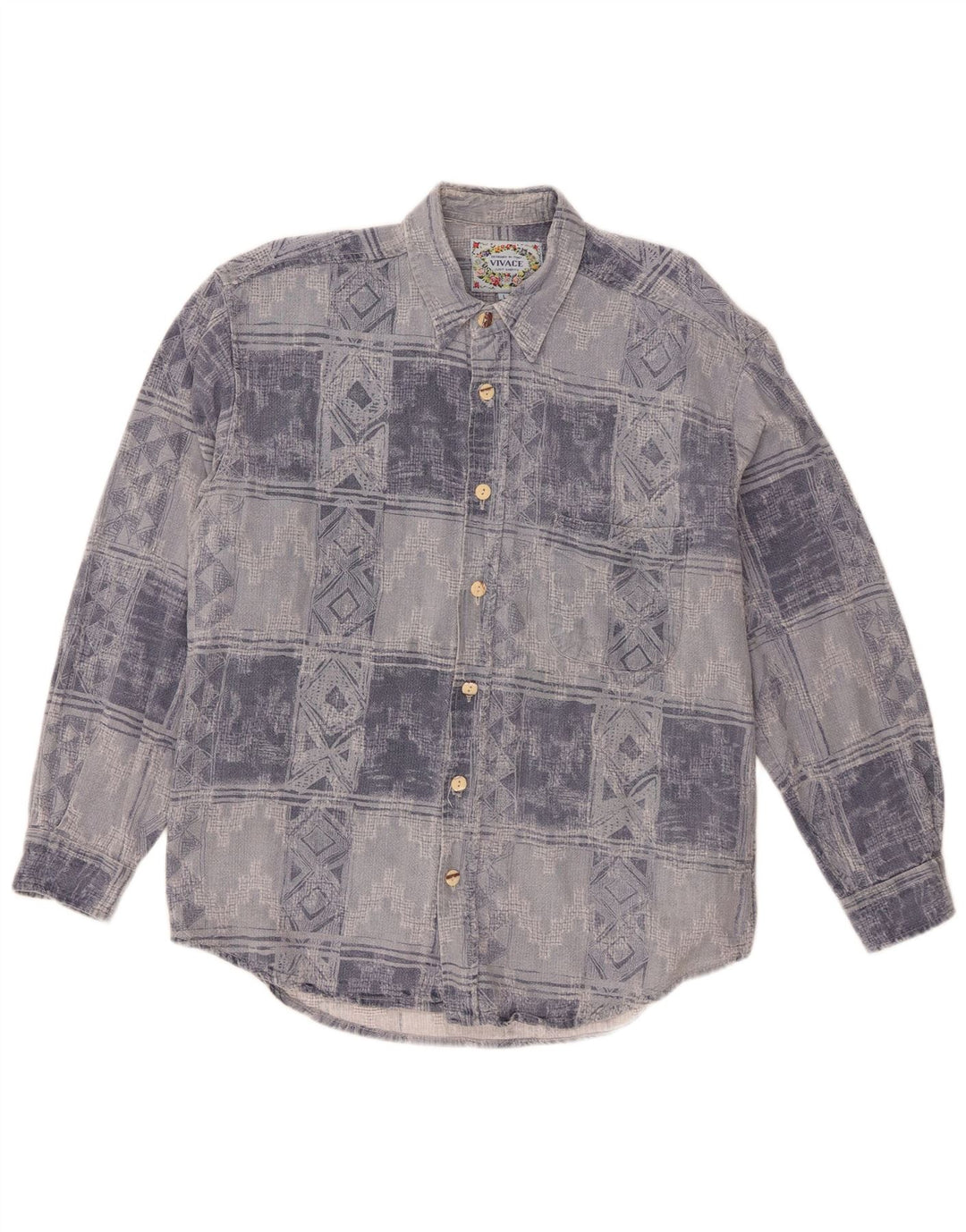 Camisa de franela vintage para hombre algodón geométrico azul grande