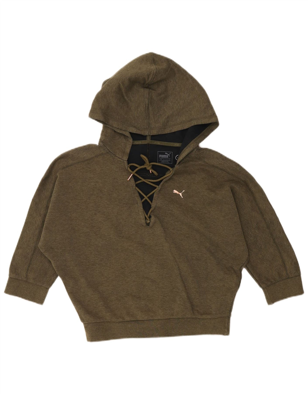 PUMA Jersey con capucha de manga 3/4 para mujer, talla S, algodón caqui