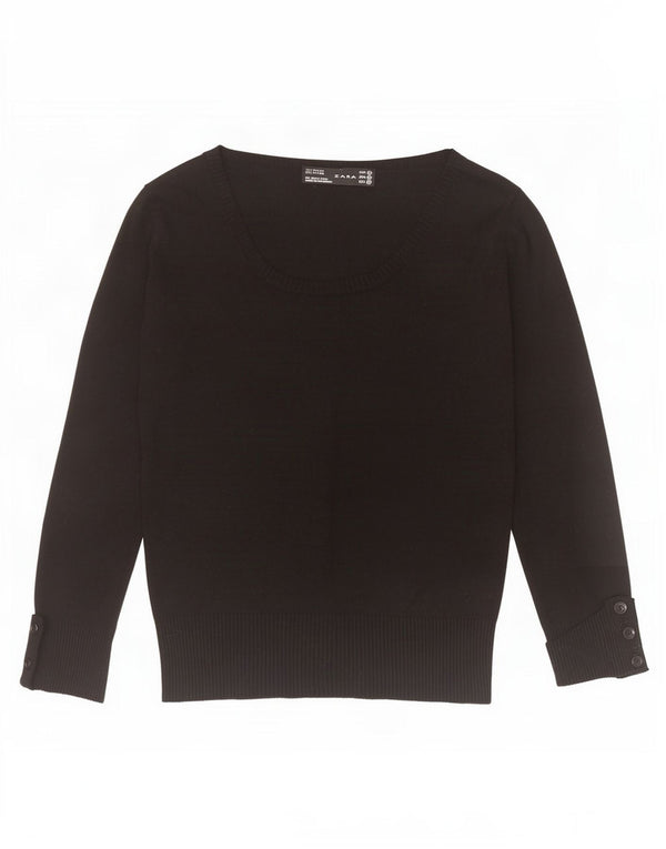 Zara Womens 3/4 Sleeve Boat Neck Jumper Sweater UK 12 Medium Black Rayon