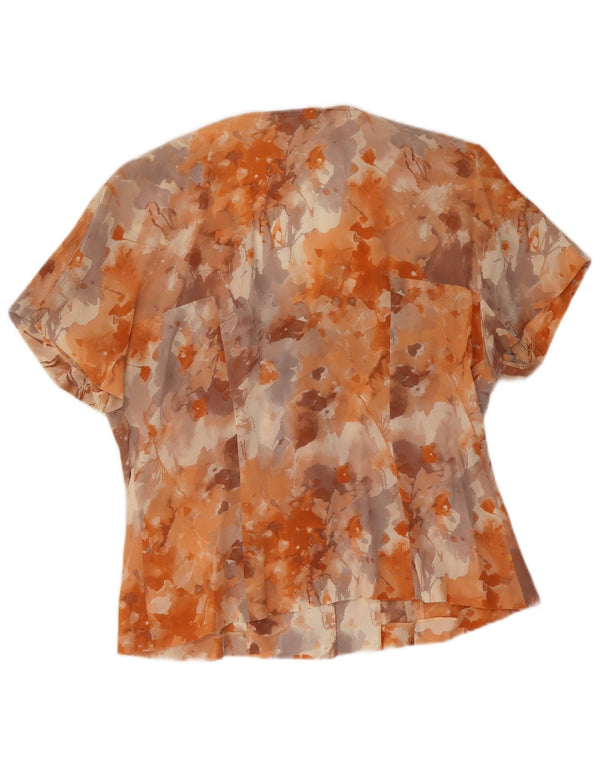 Vintage mujer camisa de manga corta blusa IT 48 XL naranja floral seda