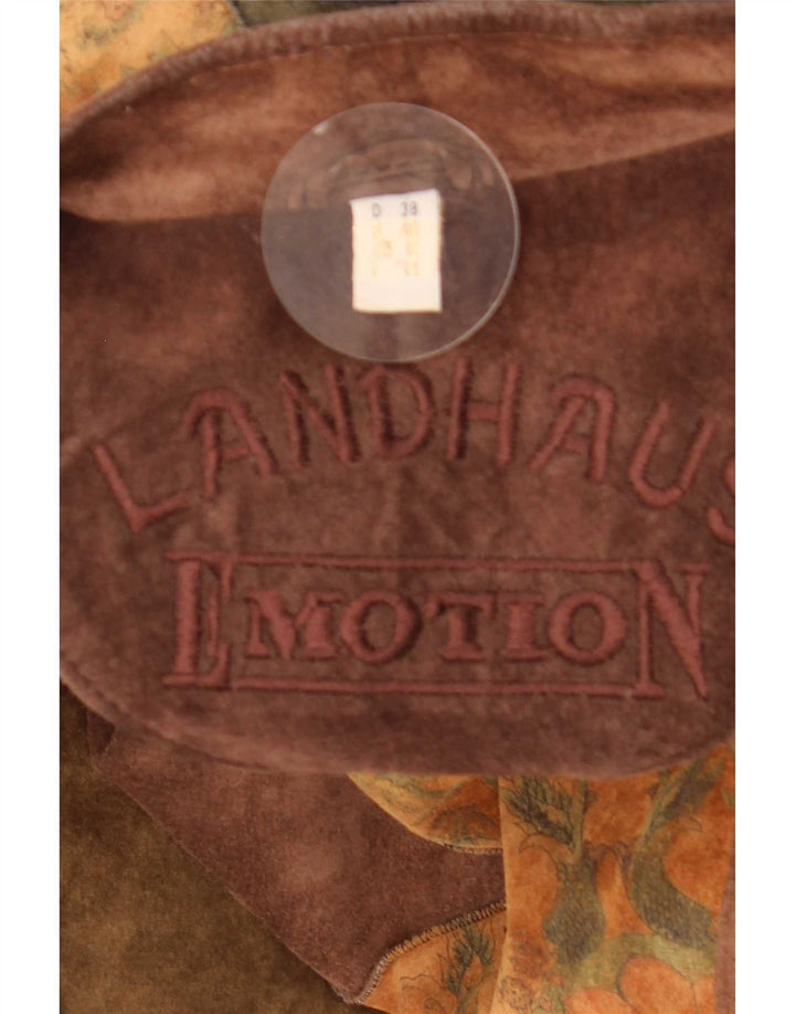 Landhaus Chaqueta de ante holgada para mujer UK 42 Cuero patchwork marrón medio