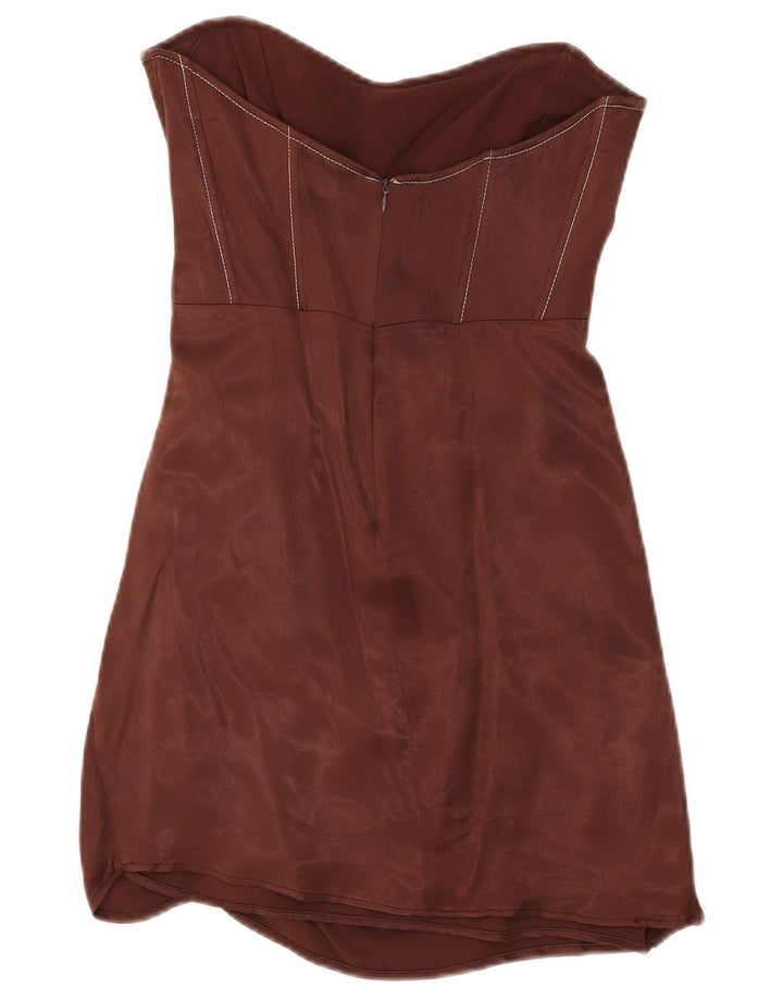 Zara Vestido Sin Tirantes Para Mujer UK 42 Viscosa Marrón Medio