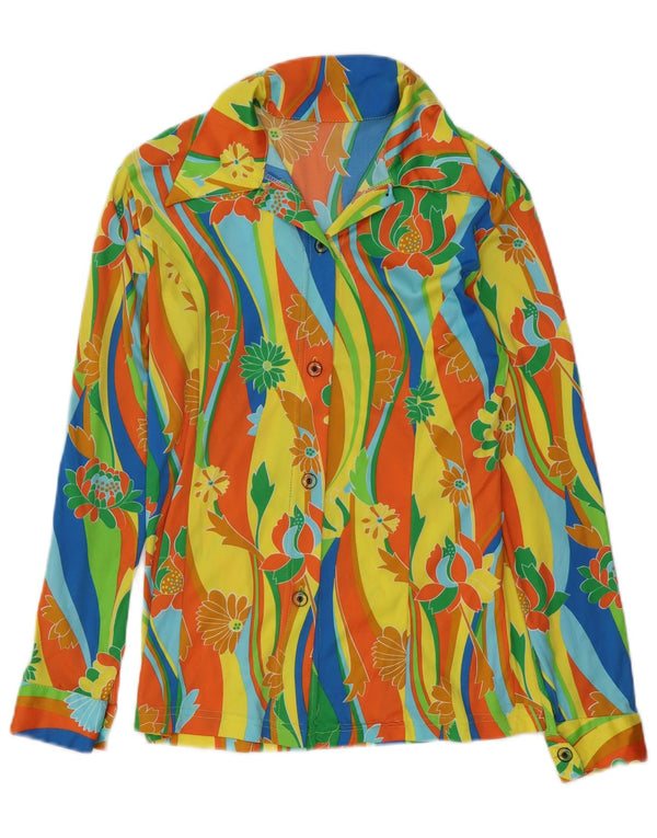 Vintage mujer camisa blusa Reino Unido 10 pequeño multicolor floral