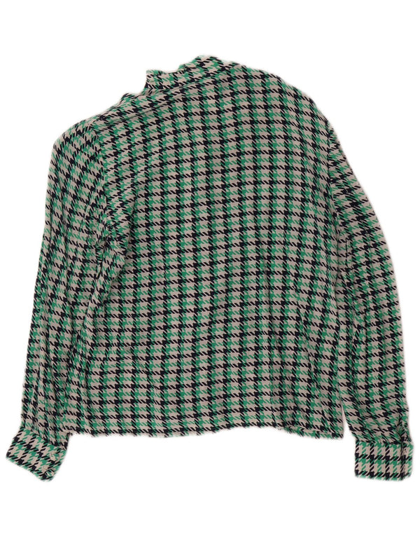 Vintage mujer camisa blusa Reino Unido 12 pata de gallo verde medio