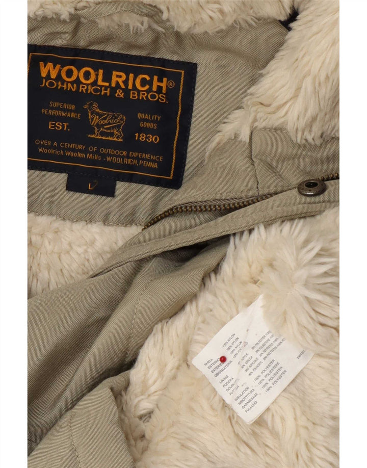 Woolrich Chaqueta de piel de oveja con capucha para hombre UK 40 Large Khaki Nylon