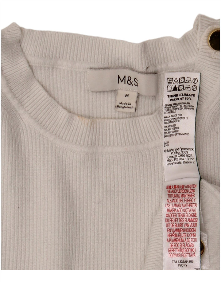 Marks & Spencer Jersey de cuello redondo para mujer UK 44 Viscosa blanca mediana
