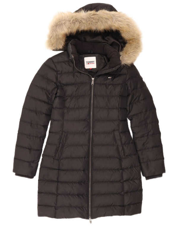 Tommy Hilfiger Abrigo acolchado con capucha para mujer UK 10 Small Poliéster negro
