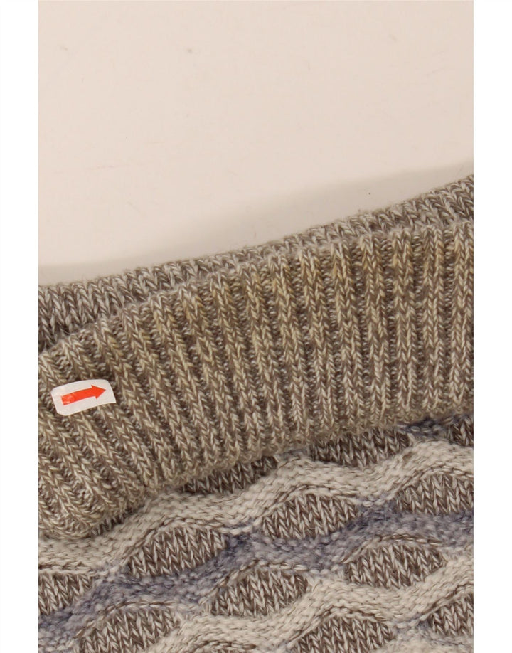 Vintage hombres rollo cuello jersey suéter grande gris rayas lana