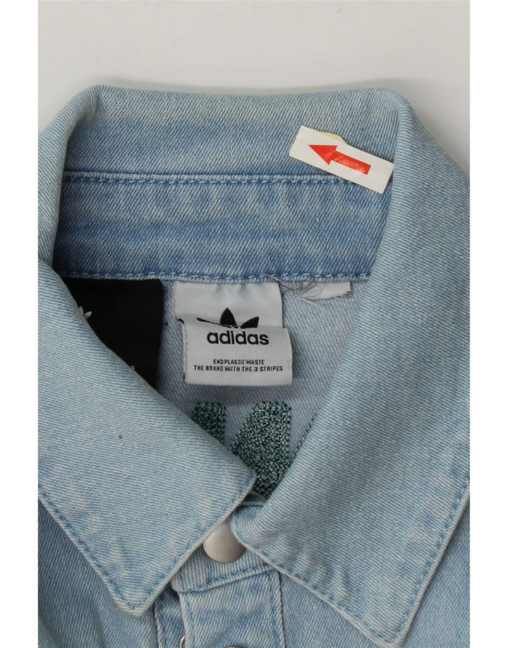 Adidas Hombre Camisa Vaquera De Manga Corta Con Gráfico Azul Medio