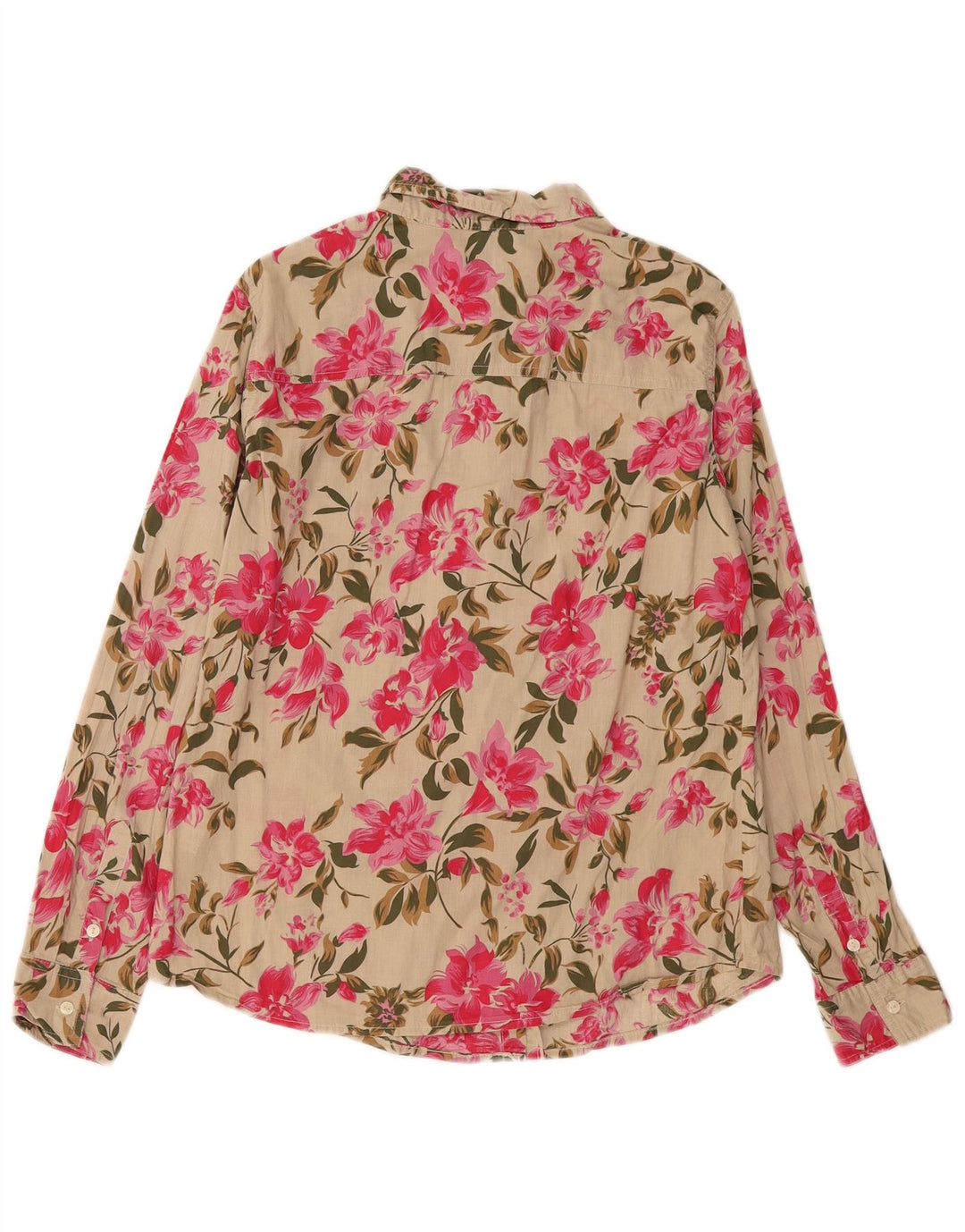 Camisa Benetton Mujer ES 44 Algodón Floral Beige Medio