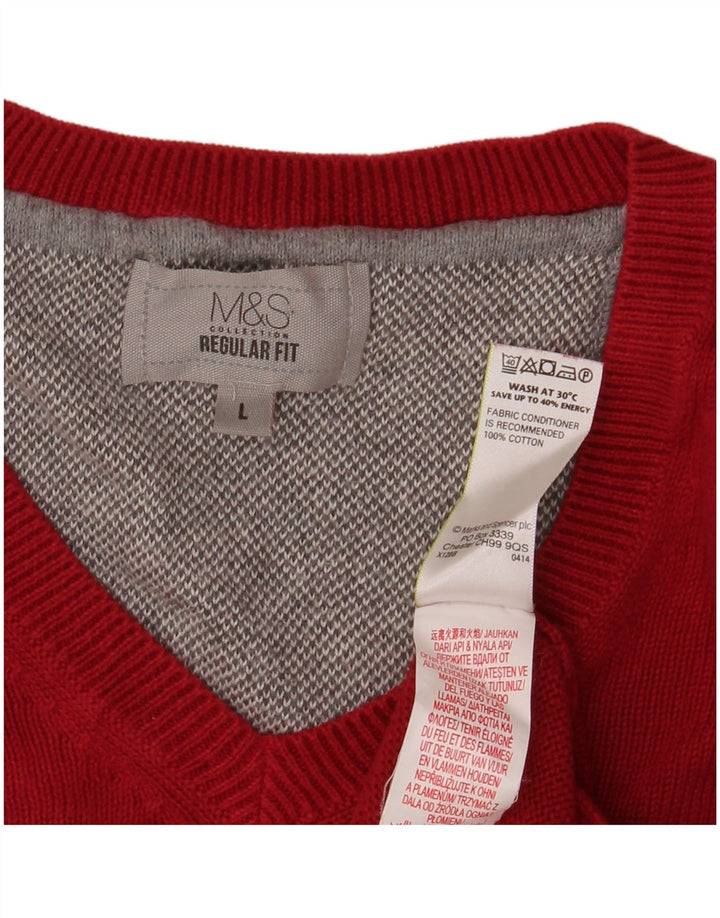 MARKS & SPENCER Suéter tipo jersey con cuello en V y ajuste regular para hombre Algodón rojo grande
