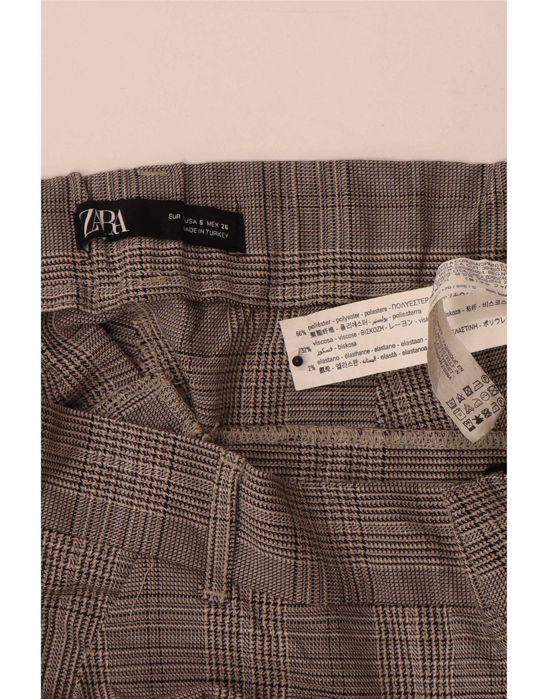 Zara Mujer Crop Slim Traje Pantalones Pequeño W26 L24 Gris Pata De Gallo