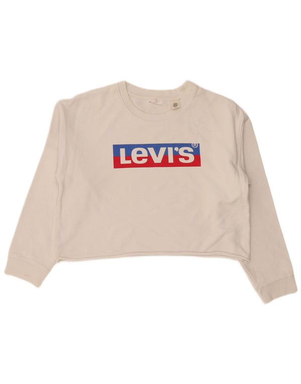 Levi's Mujer Oversize Graphic Crop Sudadera Jumper UK 10 Small Blanco