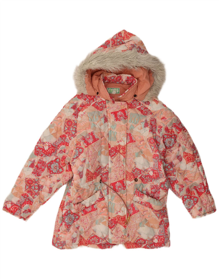 Vintage mujer chaqueta acolchada con capucha EU 40 medio multicolor floral