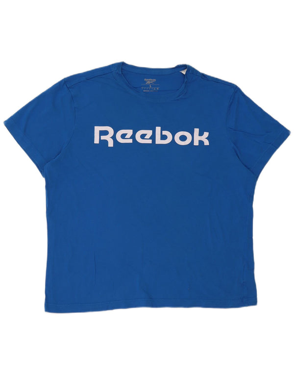 Reebok Camiseta de manga corta con gráfico regular para hombre, talla grande, algodón azul