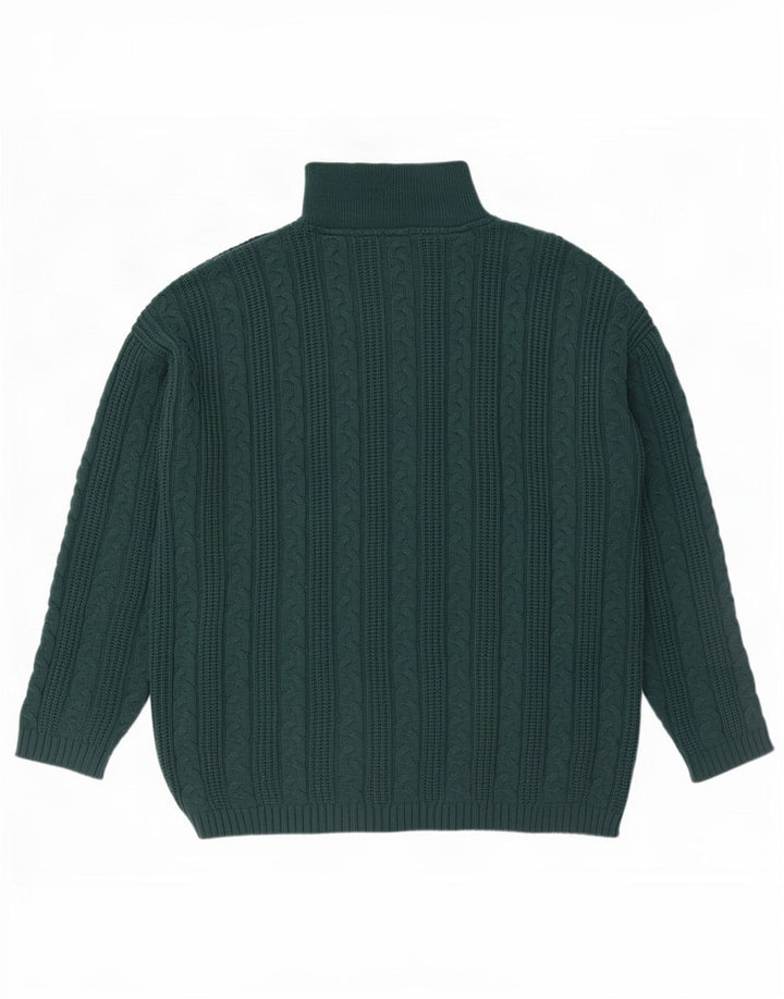 Vintage hombres zip cuello jumper suéter XL verde