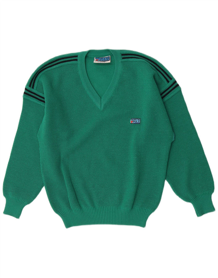 North Pole Jersey con Cuello en V para Hombre de Lana a Rayas Verde Grande