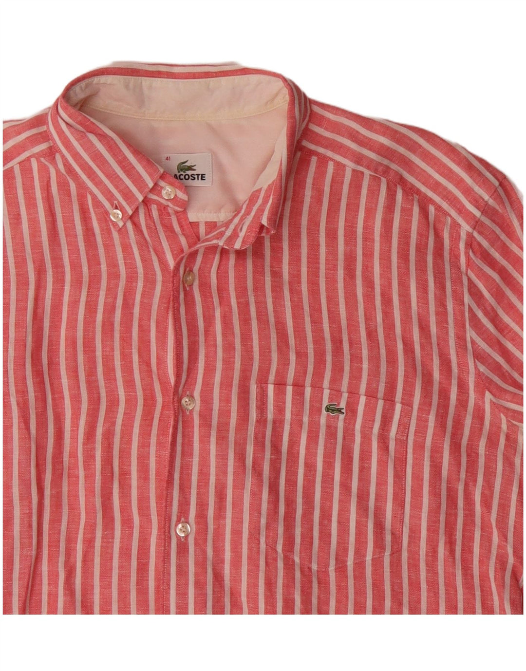Camisa Lacoste Hombre Talla 41 Lino Rayas Rojas Medianas