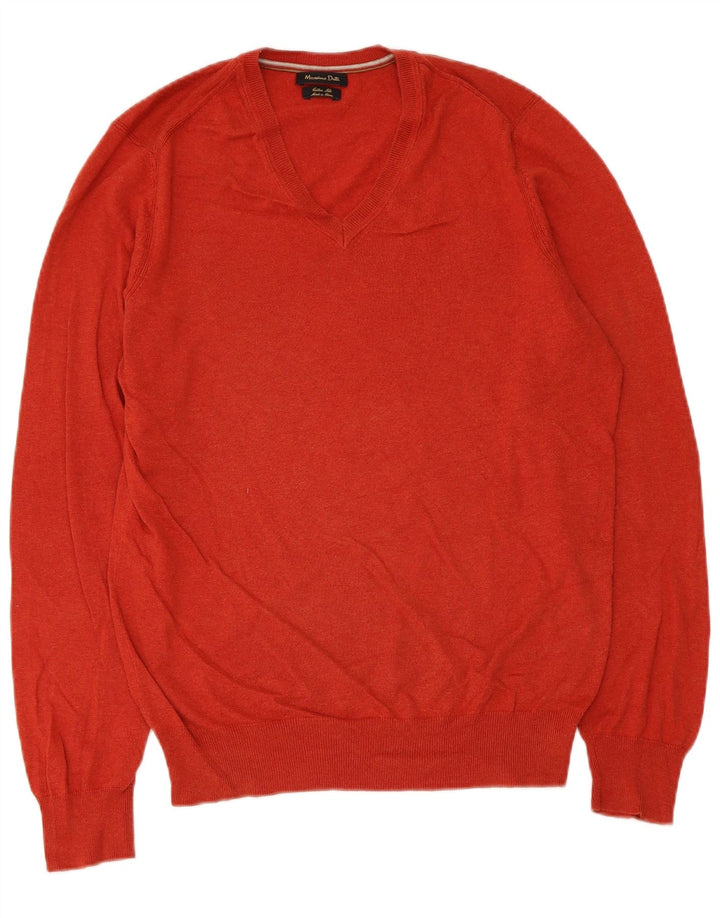 Jersey Massimo Dutti Hombre Cuello Pico Algodón Rojo Medio