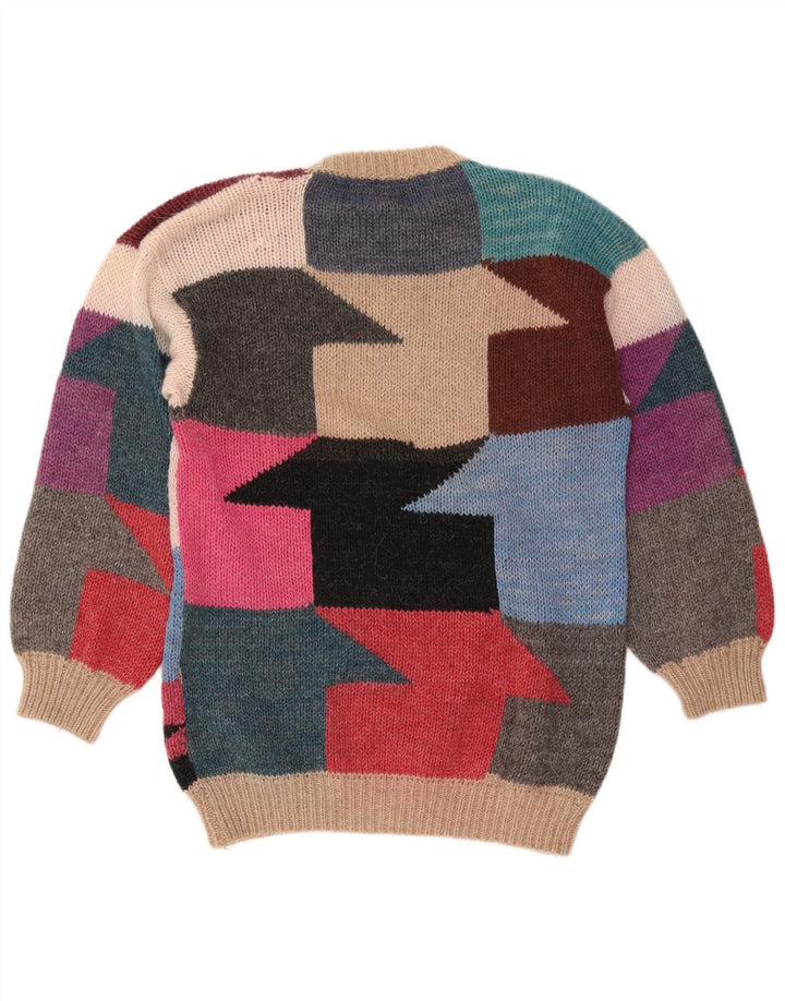 Vintage mujer cuello redondo jersey suéter Reino Unido 14 medio multicolor