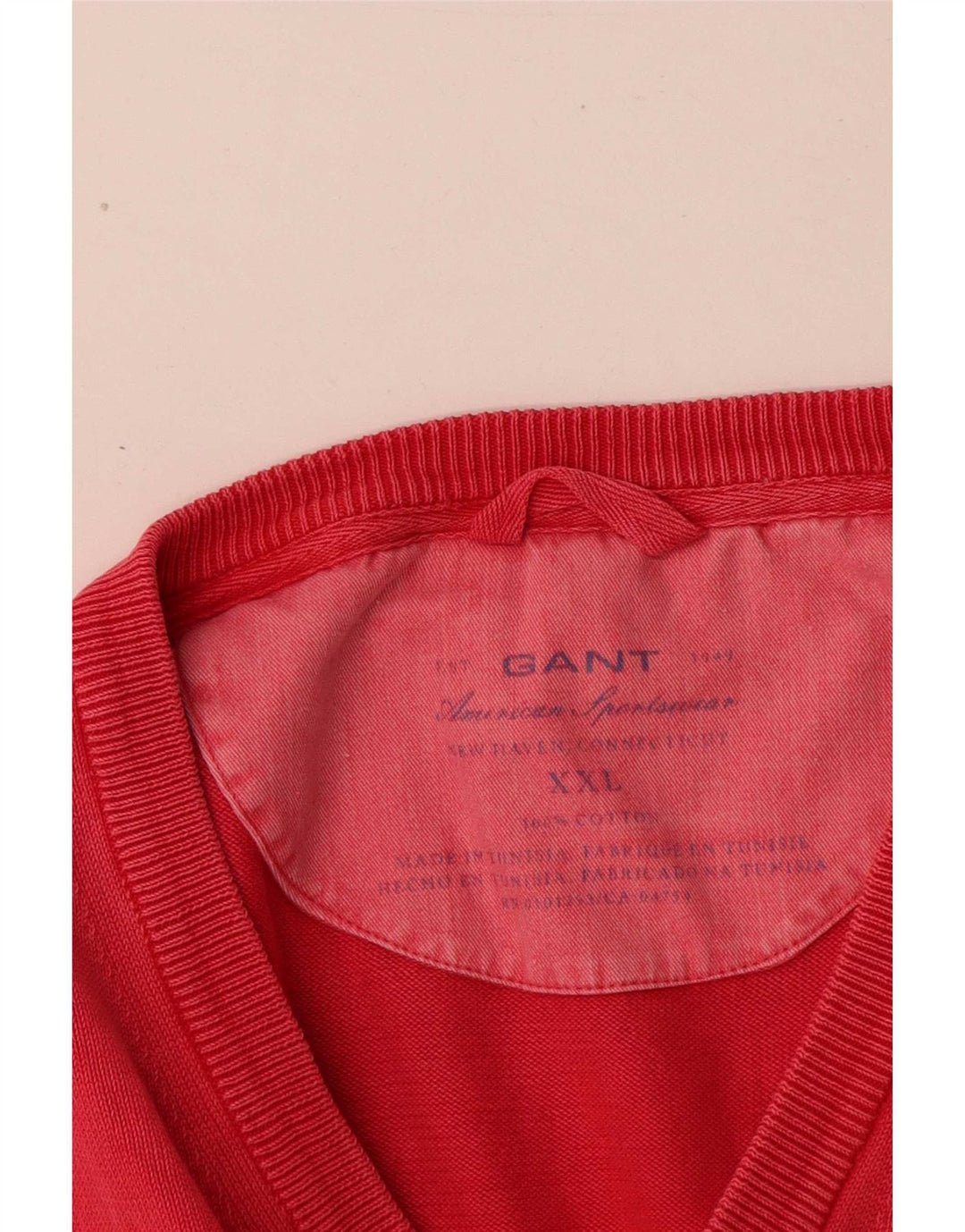 Gant Jersey con cuello en V para hombre, talla 2XL, algodón rojo