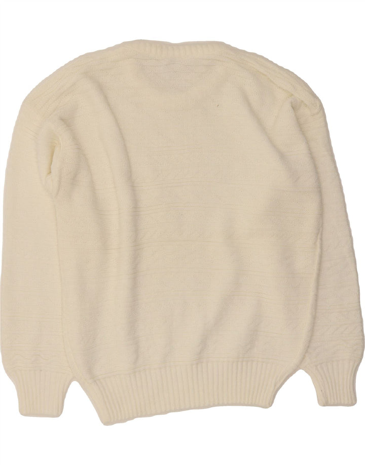 BAYER Womens Oversized Crew Neck Jumper Sweater UK 10 Small White Vintage Bayer and Second-Hand Bayer from Messina Hembry 