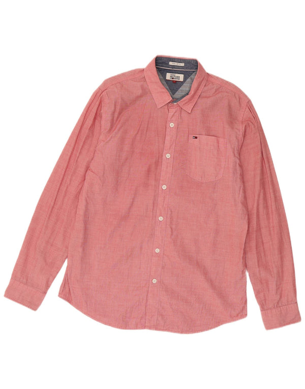 Tommy Hilfiger Camisa Regular Fit para Hombre Algodón Rosa Grande
