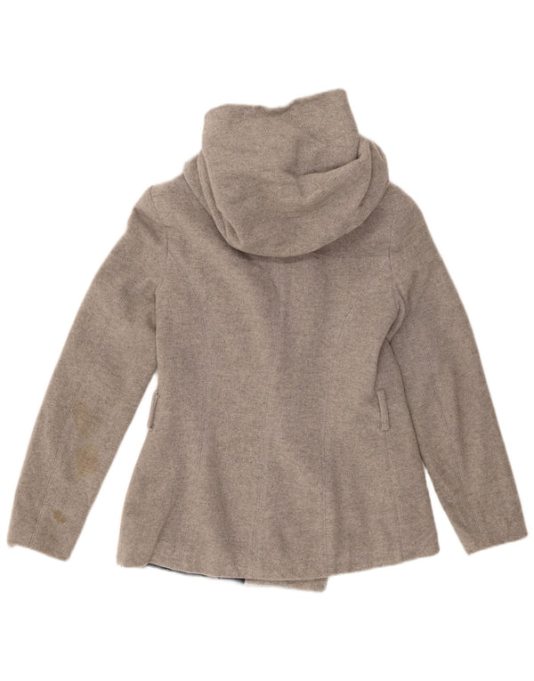 Zara Mujer Chaquetón Con Capucha UK 40 Small Lana Gris