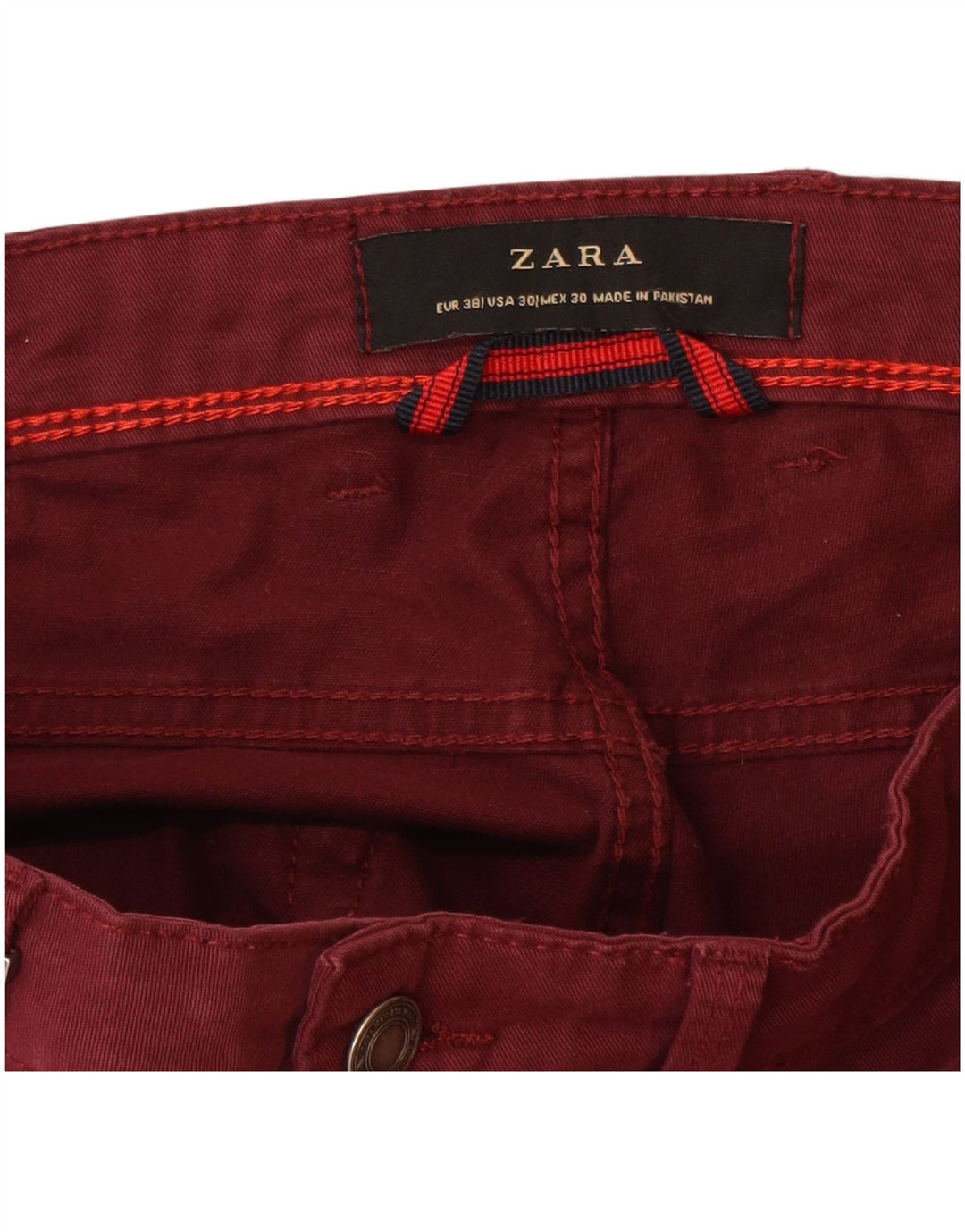 ZARA Pantalón casual ajustado para hombre EU 38 Small W30 L32 Algodón burdeos