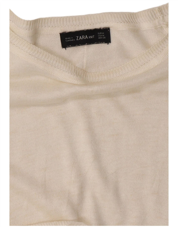 ZARA Womens Boat Neck Jumper Sweater UK 14 Medium White