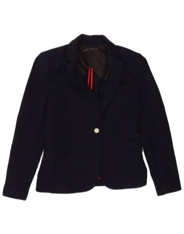 Zara Chaqueta Blazer De 1 Botón Para Mujer UK 42 Poliéster Azul Marino Mediano