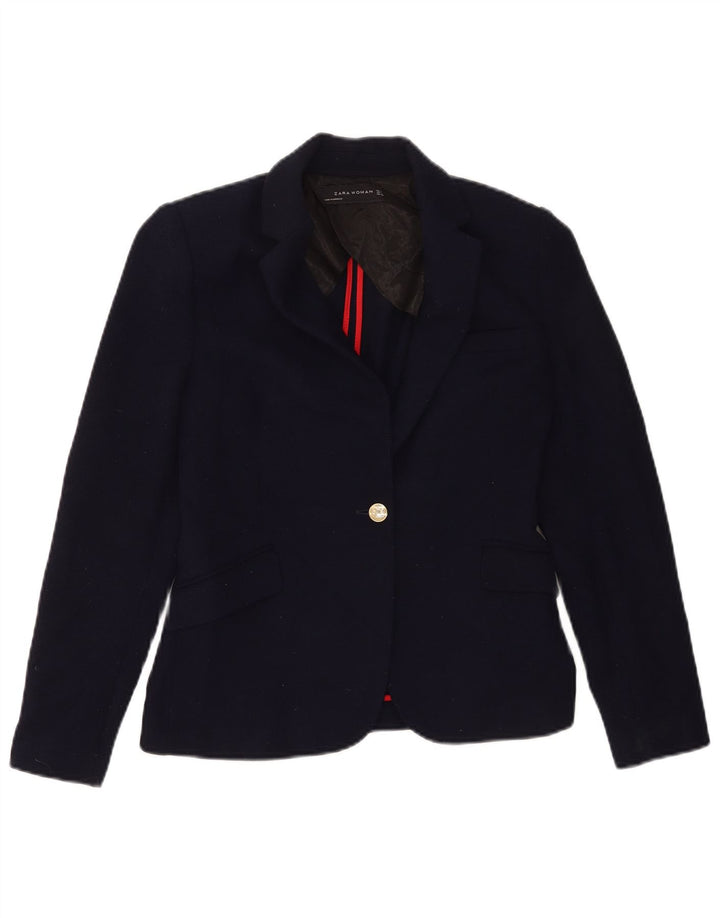 Zara Chaqueta Blazer De 1 Botón Para Mujer UK 42 Poliéster Azul Marino Mediano