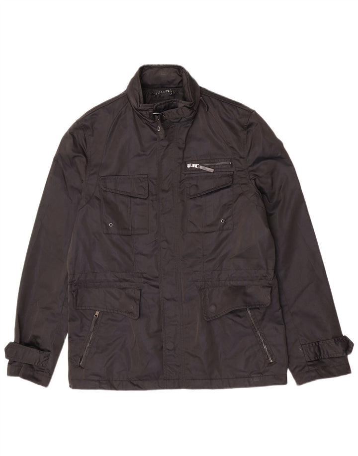 Zara Chaqueta utilitaria con capucha para hombre UK 38 Mediana Poliéster negro