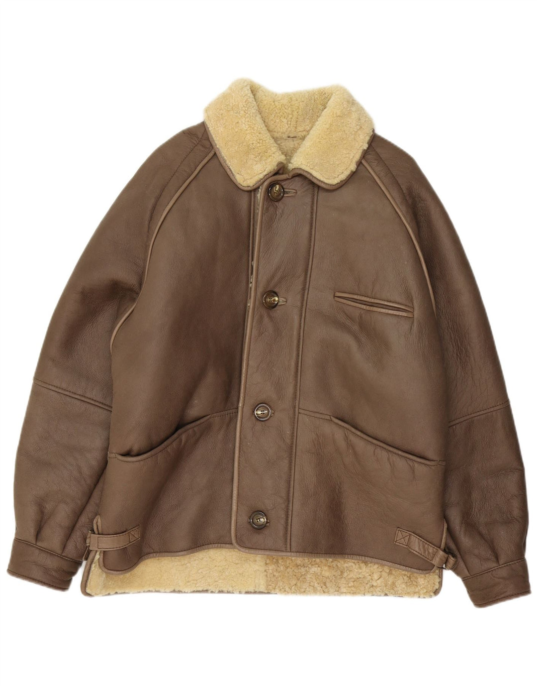Vintage hombres shearling chaqueta IT 50 cuero gris grande